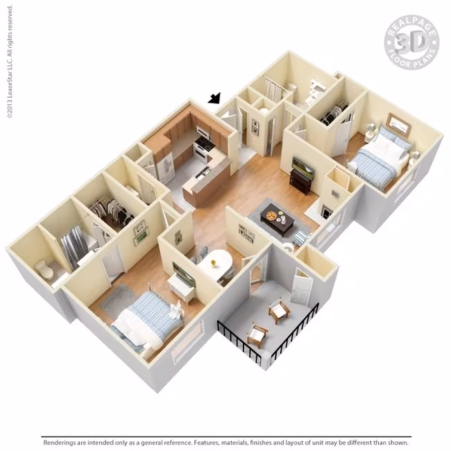 2 Bed 2 Bath 1196 SqFt (1125 Net) 1938 floor plan